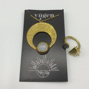 Yugen Handmade Celestial Jewelry Crescent Moon Pendant & Sunrise Earth Ring Set